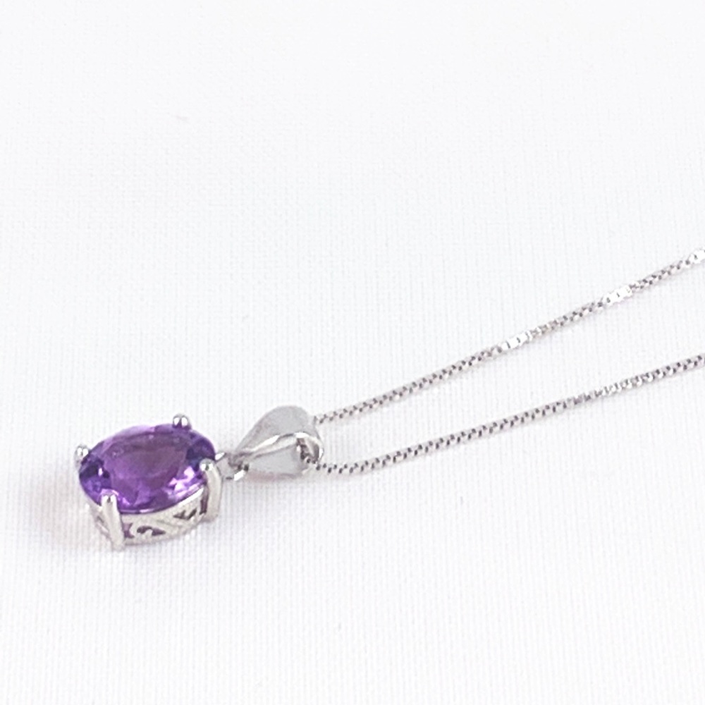 925 Sterling Amethyst Pendant Necklace NEW